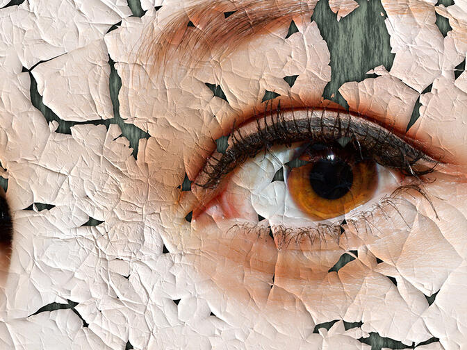 The best anti aging treatments A close-up of a woman's beautiful brown eyes on an old oil painting that is cracking and pealing