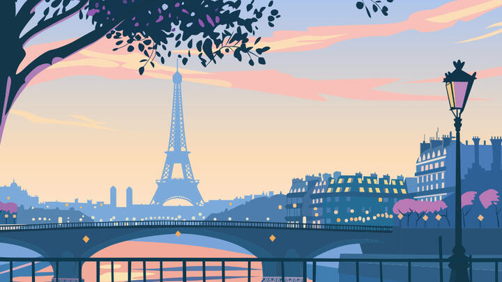 Paris panorama drawing A gorgeous drawing of the Paris panorama in sunset with the Eiffel Tower visible in the distance